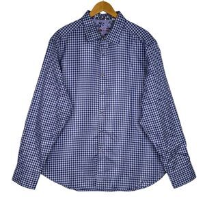 Robert Graham Shirt Button Up Embroidered Flip Cuff 2XL Purple Plaid Classic Fit